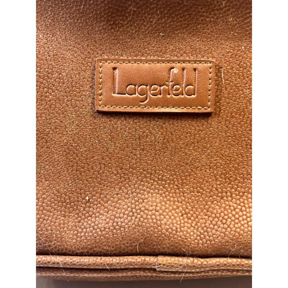 Karl Lagerfeld Women's Leather Zip Toiletry Bag Dopp Kit Brown Light Wear - Picture 3 of 3